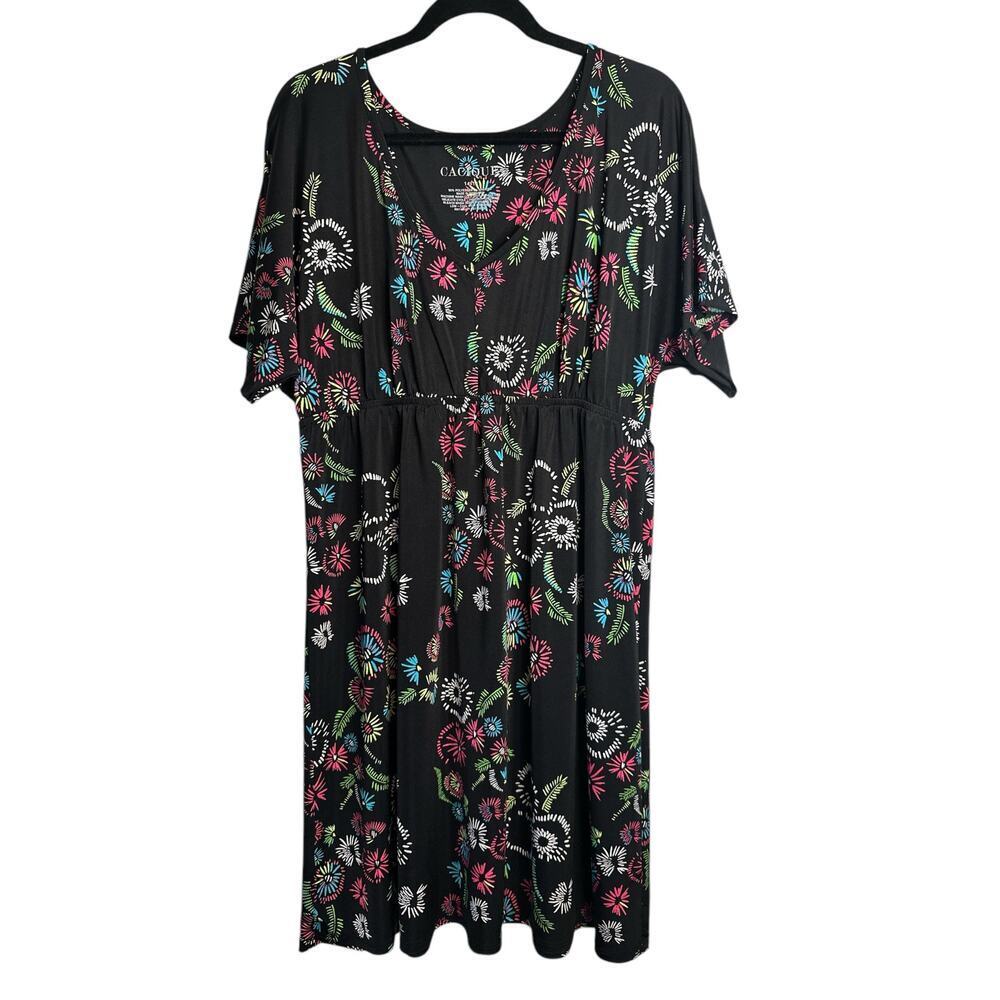 Cacique Women's Empire Waist Floral Soft Slinky Mini Dress Size 14/16 Multicolor